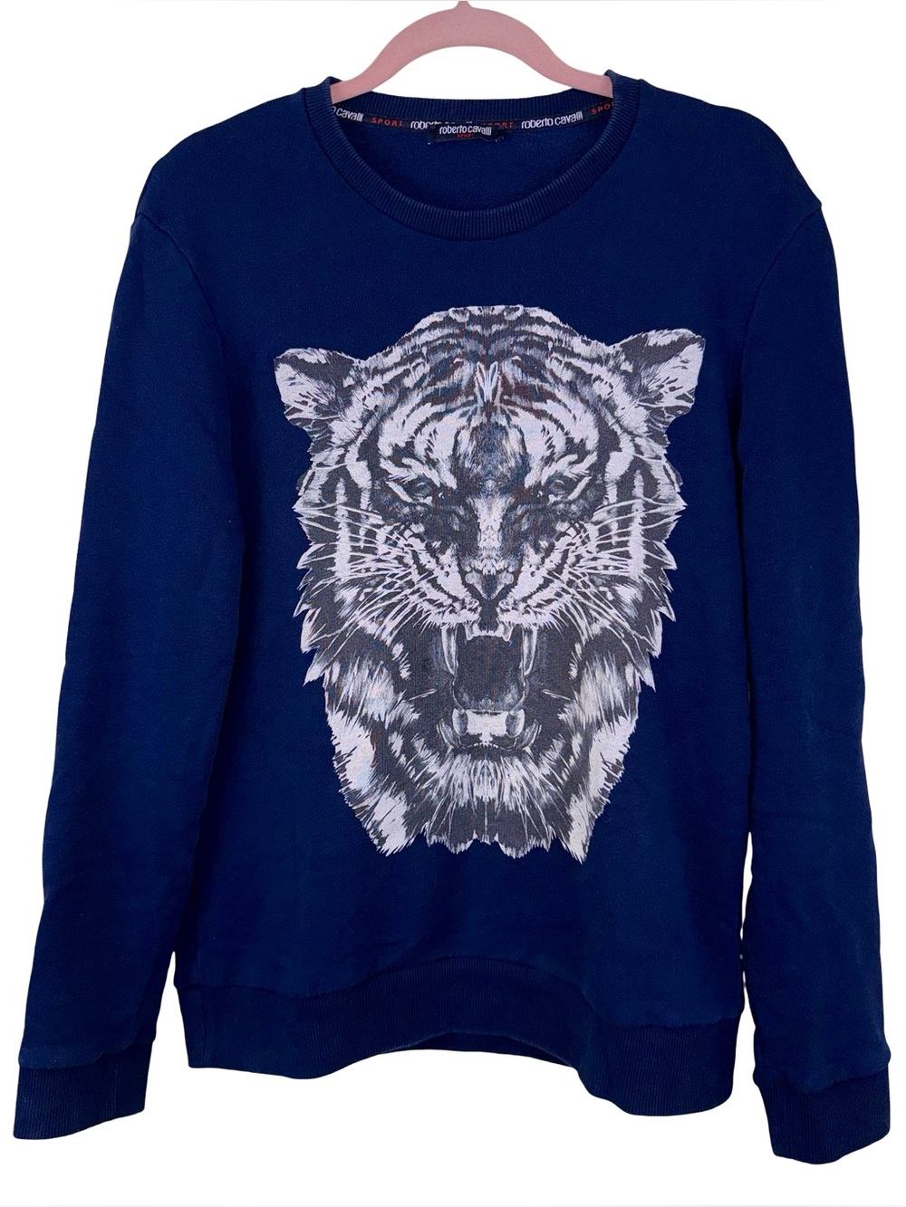 ROBERTO CAVALLI NAVY SWEATSHIRT WITH ROARING TIGER